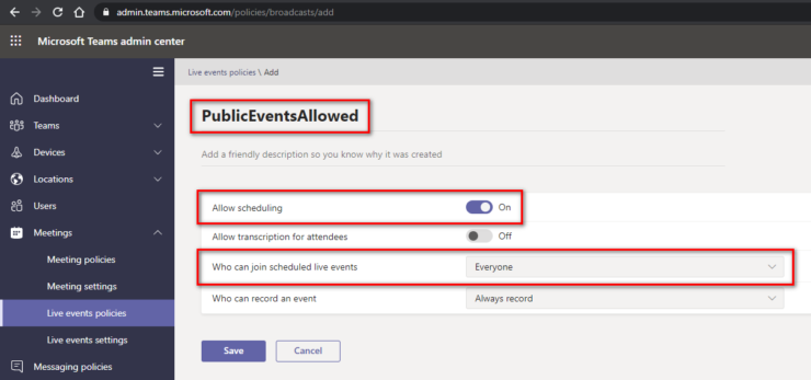 Allow Public Live Events